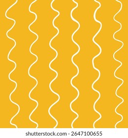 White Vertical Waves on Yellow Bold Color Striped Vector Seamless Pattern, Summer Travel Themed Design, Fabric Textile, Kitchen Decor. Simple Illustration Background