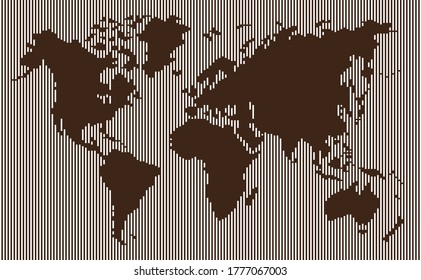 white vertical,stripes line world map,blank space land on deep brown background, full frame pattern,vector and illustration