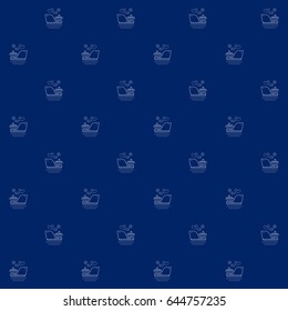 White Vessel on Blue Background, Seamless Sea Travel Pattern, Line Style Design, Vector Illustration