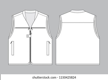 White Vest Template on Gray Background.Front and Back View.