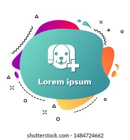 White Veterinary clinic symbol icon isolated on white background. Cross with dog veterinary care. Pet First Aid sign. Abstract banner with liquid shapes. Vector Illustration