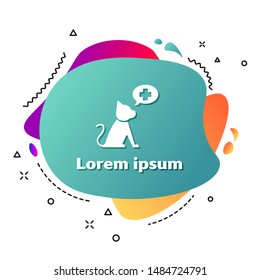 White Veterinary clinic symbol icon isolated on white background. Cross with cat veterinary care. Pet First Aid sign. Abstract banner with liquid shapes. Vector Illustration
