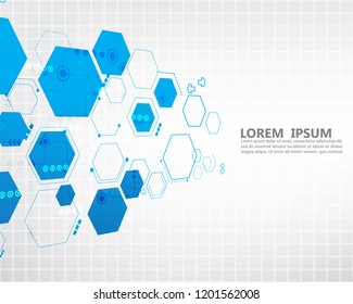 white vetor background. blue cyber hexagon concept.