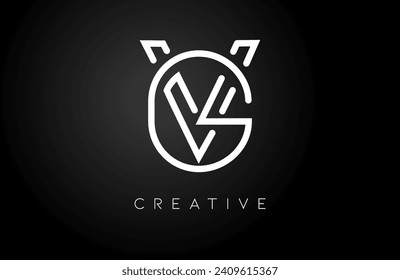 White VG GV letter logo design made of moniline monogram lines. Creative letter logo icon vector illustration.