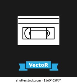 White VHS video cassette tape icon isolated on black background.  Vector Illustration