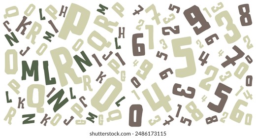 white Vibrant Mixed Letters and Numbers Pattern on Dark Blue Background