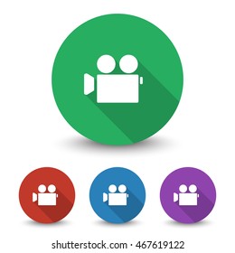 White Video Camera icon in different colors set