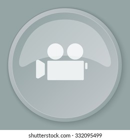 White Video Camera icon on grey web button