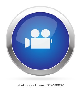 White Video Camera icon on blue web app button