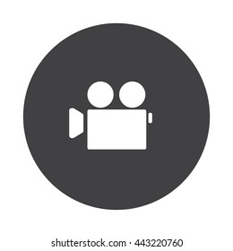 White Video Camera icon on black button isolated on white