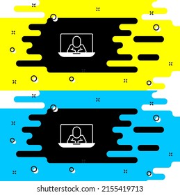 White Video chat conference icon isolated on black background. Online meeting work form home. Remote project management.  Vector