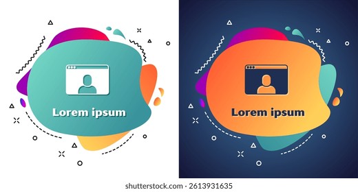 White Video chat conference icon isolated on white and blue background. Online meeting work form home. Remote project management. Abstract banner with liquid shapes. Vector