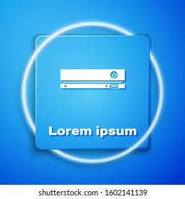 White Video game console icon isolated on blue background. Blue square button. Vector Illustration