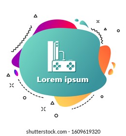 White Video game console with joystick icon isolated on white background. Abstract banner with liquid shapes. Vector Illustration