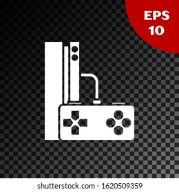 White Video game console with joystick icon isolated on transparent dark background.  Vector Illustration