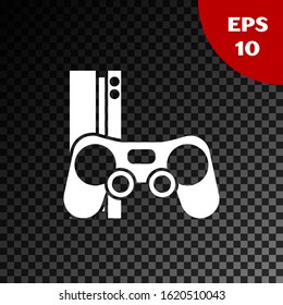 White Video game console with joystick icon isolated on transparent dark background.  Vector Illustration