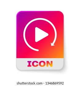 White Video play button like simple replay icon isolated on white background. Rectangle color button. Vector Illustration