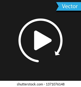 White Video play button like simple replay icon isolated on black background. Vector Illustration