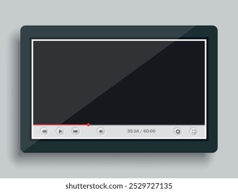 Reprodutor de vídeo branco no tablet. Vetor em um plano de fundo cinza