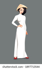 White vietnamese dress vector illustration