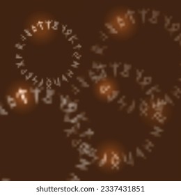 White viking symbols with runes and abstract circle pattern. Scandinavian mythology sighs isolated on brown background