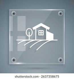 White Village landscape icon isolated on grey background. Square glass panels. Vector