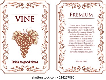 white vine label with grapes vector illustration