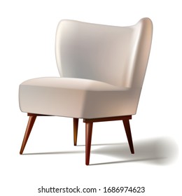 White vintage armchair. Vector illustration of furniture. Isolated element of the interior.