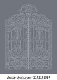 White Vintage Gate With Forged Ornaments On A Gray Background