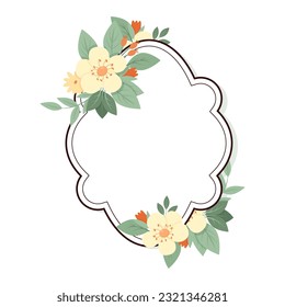 White vintage label with flower and leaf arrangements