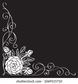 White vintage roses with curls, decorative corner element.