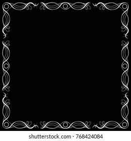 White vintage square frame on a black background. Isolated vector image.