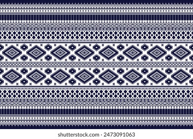 White vintage Tribal seamless pattern. Ethnic geometric Abstract Aztec Navajo seamless stripes and lines on blue background. Texture fabric print design for Batik Sarong Silk Wallpaper curtain