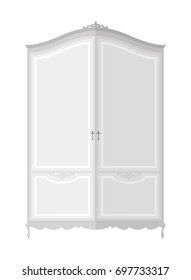 White vintage wardrobe furniture. Isolated on white background. Flat design illustration.