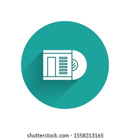 White Vinyl disk icon isolated with long shadow. Green circle button. Vector Illustration