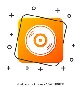 White Vinyl disk icon isolated on white background. Orange square button. Vector Illustration