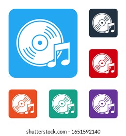 White Vinyl disk icon isolated on white background. Set icons in color square buttons. Vector Illustration