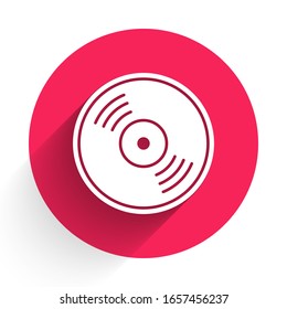 White Vinyl disk icon isolated with long shadow. Red circle button. Vector Illustration
