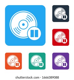 White Vinyl disk icon isolated on white background. Set icons in color square buttons. Vector Illustration