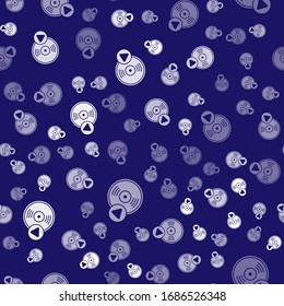 Icono de disco de vinilo blanco aislado sin fisuras en fondo azul. Ilustración vectorial