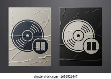 White Vinyl disk icon isolated on crumpled paper background. Paper art style. Vector Illustration