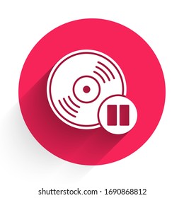 White Vinyl disk icon isolated with long shadow. Red circle button. Vector Illustration
