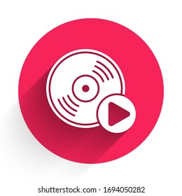 White Vinyl disk icon isolated with long shadow. Red circle button. Vector Illustration
