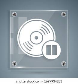 White Vinyl disk icon isolated on grey background. Square glass panels. Vector Illustration