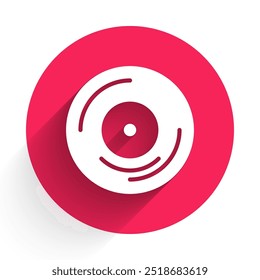 White Vinyl disk icon isolated with long shadow background. Red circle button. Vector