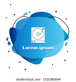 White Vinyl player with a vinyl disk icon isolated on white background. Abstract banner with liquid shapes. Vector Illustration
