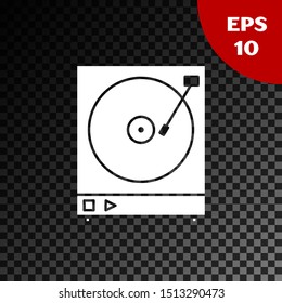 White Vinyl player with a vinyl disk icon isolated on transparent dark background.  Vector Illustration