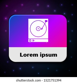 White Vinyl player with a vinyl disk icon isolated on black background. Rectangle color button. Vector Illustration