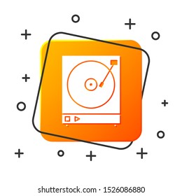 White Vinyl player with a vinyl disk icon isolated on white background. Orange square button. Vector Illustration