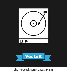 White Vinyl player with a vinyl disk icon isolated on black background.  Vector Illustration